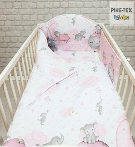 Pihetex Bébi elefánt,rózsaszín- 3 részes babaágynemű szett (582/R)