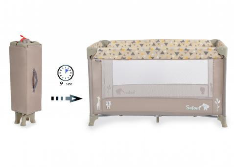 Moni SAFARI utazóágy 1 szintes, zippes kibújóval, állatmintás BÉZS