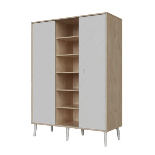 Peak Natural Oak & White 3 osztású szekrény