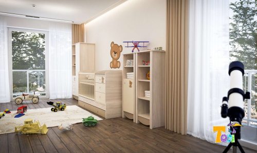 Todi Teddy – keskeny nyitott polcos + 1 ajtós szekrény # 140 cm magas