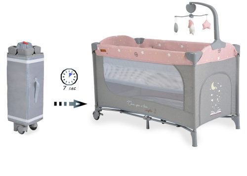 Cangaroo Once upon3 2 szintes utazóágy zenélő játékkal, pelenkázós Pink