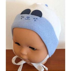   Minimanó téli kötött sapka pamuttal bélelve (36-38) fehér/kék
