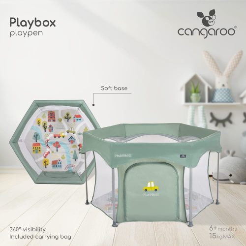 Cangaroo Playbox utazó járóka 6szögletű ZÖLD