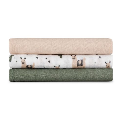 PETITE&MARS Bambusz muszlin 3db-os pelenka szett Moussy Llama Vibes , 68 x 68 cm