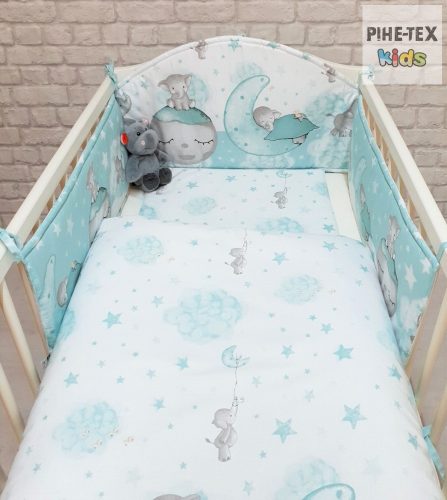 Pihe-Tex 4 részes babaágynemű szett Bébi elefánt, zöld 582/Z