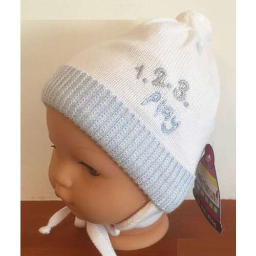 Minimanó téli kötött sapka pamuttal bélelve (38-40) fehér/kék 1,2,3, play