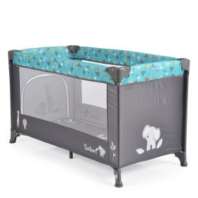   Moni SAFARI utazóágy 1 szintes, zippes kibújóval, állatmintás Türkiz/Kék