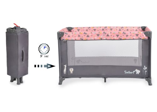 Moni SAFARI utazóágy 1 szintes, zippes kibújóval, állatmintás Pink/Rózsa