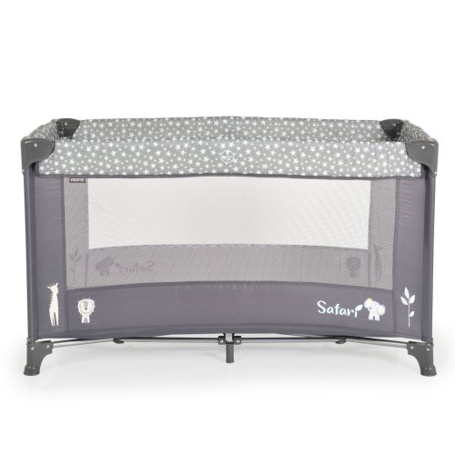 Moni SAFARI utazóágy 1 szintes, zippes kibújóval, állatmintás Graphite