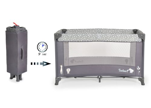 Moni SAFARI utazóágy 1 szintes, zippes kibújóval, állatmintás Graphite