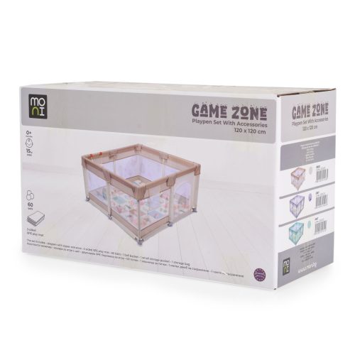 MONI GAMEZONE járóka szőnyeggel, 60 labdával 120x120 MENTA
