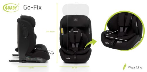 4Baby Go-fix i-Size 76-150cm biztonsági gyerekülés-Black