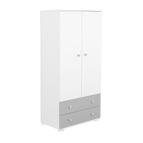   Timba Erik Állószekrény kétajtós, kétfiókos - Ezüst/Fehér