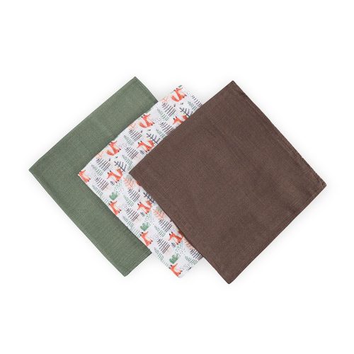 PETITE&MARS Bambusz muszlin 3db-os pelenka szett Moussy Forest Fox , 68 x 68 cm