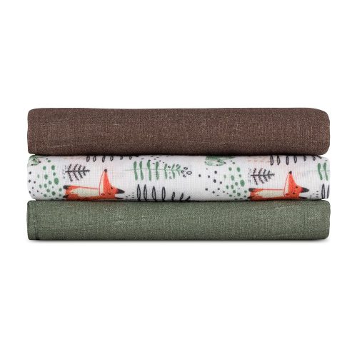 PETITE&MARS Bambusz muszlin 3db-os pelenka szett Moussy Forest Fox , 68 x 68 cm