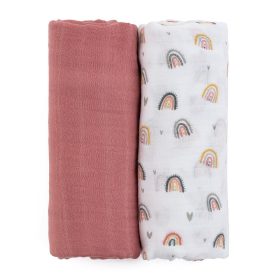   PETITE&MARS Bambusz muszlin 2db-os pelenka szett Misty Rose Rainbow, 120 x 120 cm