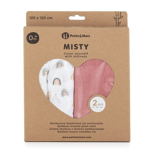 PETITE&MARS Bambusz muszlin 2db-os pelenka szett Misty Rose Rainbow, 120 x 120 cm