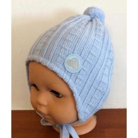   Minimanó téli kötött sapka pamuttal bélelve (36-38) kék autó