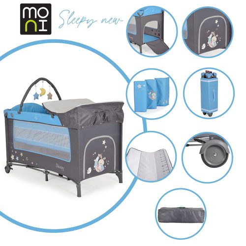 MONI Sleepy összecsukható luxus utazóágy 2 szintes Blue