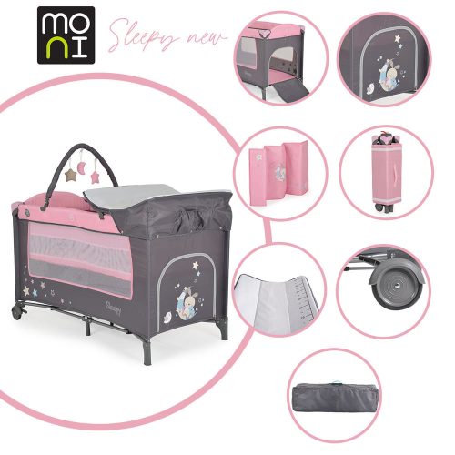 MONI Sleepy összecsukható luxus utazóágy 2 szintes Pink
