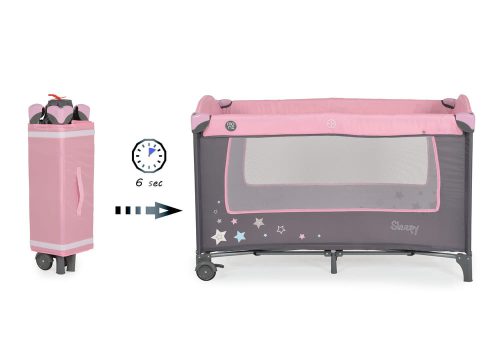 MONI Sleepy összecsukható luxus utazóágy 2 szintes Pink