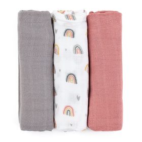   PETITE&MARS Bambusz muszlin 3db-os pelenka szett Moussy Rose Rainbows, 68 x 68 cm