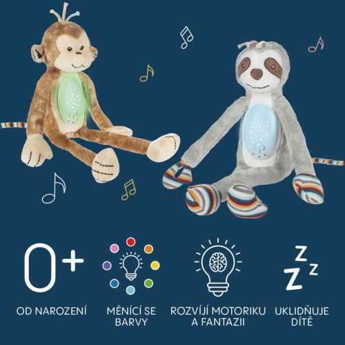 ZOPA Plüss alvójáték égbolt projektorral és dallamokkal, majom